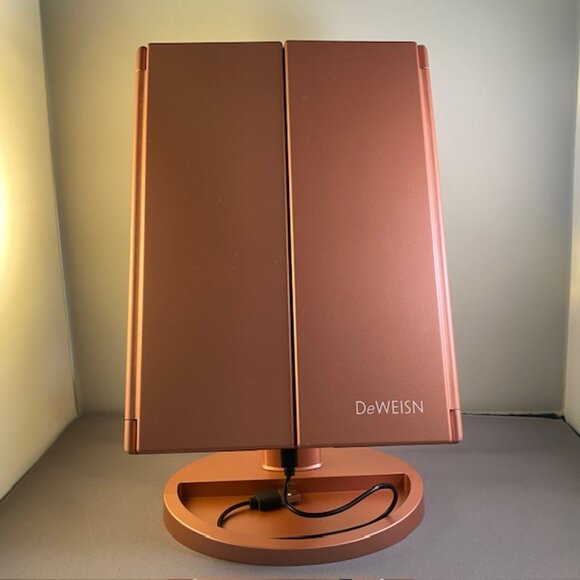 Dresser Mount Tri-Fold Adjustable Lighted Vanity Mirror 21 LED Lights 3x/2x/1x - Picture 5 of 11